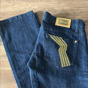 Bonage Blue Denim Jeans with Gold Accents for womens